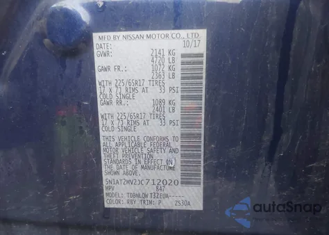 2018 Nissan Rogue Sv from USA, damaged, VIN 5N1AT2MV2JC712020